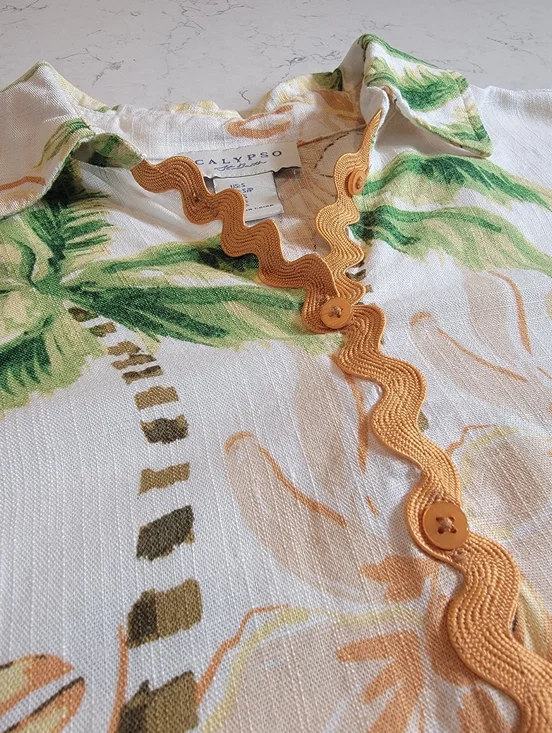 Calypso St Barts Linen Tropical Lobster Papaya Top Small boxy Relaxed - Picture 6 of 10